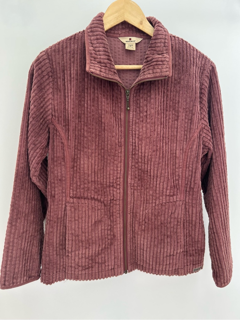 Woolrich Corduroy Jacket Womens Medium Petite Mauve Full Zip Textured Casual